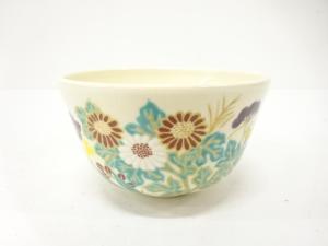 紅園造　金彩色絵　花　茶碗